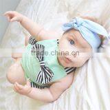 S33498W Kids Baby Girls Sleeveless Striped Bow Romper Offer-shoulder Straps Jumpsuit thumbnail-3