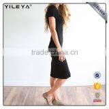 Factory Supply Ladies Plain Cotton Dress Designs,knee Length One Piece Black Dress,women Bodycon Midi Dress thumbnail-2