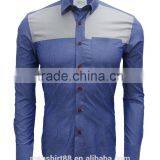 Latest Shirt Designs Blue Chambray Special Contrast Front Shirts for Men thumbnail-1