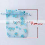 Drawstring Rectangle Blue Heart Pattern Organza Jewelry Bags thumbnail-2