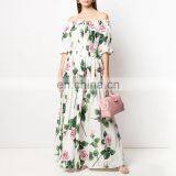 TWOTWINSTYLE Floral Print Dress Women Slash Neck Flare Short Sleeve High Waist Off Shoulder Casual thumbnail-5