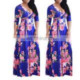 Hot Selling Women Plus Size Fully Flower Printing V Neck Maxi Dresses thumbnail-4