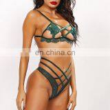 Women Erotic Wine Red Opne Cup Bra Bandage Pants Sexy Woman Cupless Flora Bra Underwear Lingerie Bralett thumbnail-7