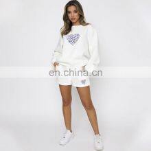 Custom Logo Autumn and Winter Casual Round Neck Women's Clothing Printed Letters Peach Heart Shorts Long-sleeved Sweater Suit thumbnail-3
