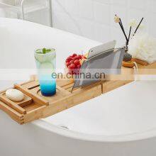 2020 New Natural Bamboo Bathtub Rack Retractable Nordic Light Luxury Bathtub Show Caddy Bamboo Wood Bathtub Caddy thumbnail-4
