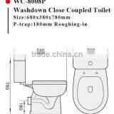 WC-8008P Washdown Two-piece Toilet With Soft Closing Cover Ramp Down Closer, Water Closet Toilet Bowl thumbnail-2