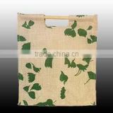 Green leaves printed jute bag