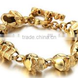 Men's Heavy Bike Chain Skull Bracelet Stainless Steel gold Color High polished Large