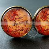 20mm Vintage Style Antiqued Bronze Boston Old Map Art Collage Glass Cabochon Round Cufflinks Fashion Wedding Cuff Links 6600042 thumbnail-2