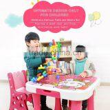 Popular design children's plastic furniture kids adjustable study writing table and chairs set