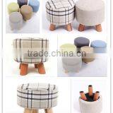 Skidproof Cheap Delicate Refined Colorful Small Cloth Stool Chair With 3 Carbonized Wood Legs for Living Room thumbnail-5