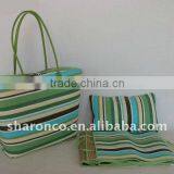 Candy Strip Paper Straw Fabric Beach Bag With Handle thumbnail-1