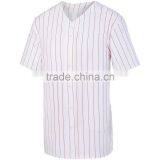 Youth Pinstripe Full Button Baseball Jersey Custom Pad Print Label Tee 100% Polyester Smooth Pinstripe Knit Shirt thumbnail-5