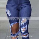 2016 Women Pants Ladies Casual Blue With Waist-length Ripped Distressed Female Jeans thumbnail-1