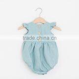 Newborn Baby Boutique Wear Clothes Baby Girls Plain Blue Jumpsuit Toddler Ruffle Design Romper Wholesale thumbnail-2