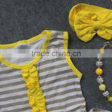 2-7t New Baby Kids Summer Design Yellow/gray Stripes Girls Boutique Clothing Capri Outfits With Mtaching Accessories Set thumbnail-4