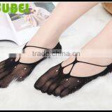 Women Summer Thin Five Finger Silk Boat Socks ,lady Invisible Low Cut Out Toe Socks