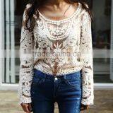 Summer Gouhua Openwork Lace Blouse Lace Openwork Short Blouse Female Temperament Lace Blouse thumbnail-5