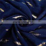 Cotton Polyester Blend Scarves & Wraps Rectangle Golden Navy Blue Feather Scarf For Women thumbnail-3
