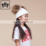 Lastest Design Knit Beanie Kids Knitted Winter Double Raccoon Fur Pom Poms Warm Children Hat thumbnail-2