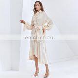 TWOTWINSTYLE Dress For Women Lace Up Lantern Sleeve High Waist With Belt Ruffle Vintage Patchwork thumbnail-6