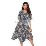 LAITE D2151 Women Printed Casual Dresses Ladies Short Sleeve V-neck Casual Dresses thumbnail-2