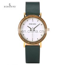 Oem Watch Special Design Quartz Wood Watch Soft Leather Band with Dark Green Suit for Ladies
