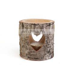 K&B wholesale wooden antique bark candlestick tealight holder lantern for living room decor