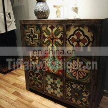 Caoxian Furniture 100% Solid Wood Printing Color Antique Vintage Cabinet thumbnail-4