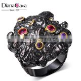 Top Fashion 2016 Chunky Colorful Bezel Setting CZ Brass Black Gold Finger Ring