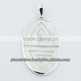 Large White MOP Carved Spirals Oval Sterling Silver Pendant