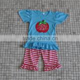 Wholesale apple embroidery stripe shorts baby girl back to school ruffle cotton boutique outfits