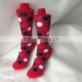 Low Moq Stock Socks On Sale Bright Red Colored Happy Dots Women Socks