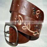PU Leather Embroidered Design Witt Stud Leather Belt thumbnail-3