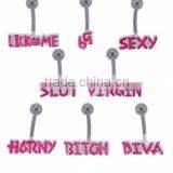 316l Stainless Steel Navel Jewelry Ring Pink Words Belly Rings