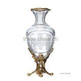 Hand Engraved Double Hourse Footed Bronze Mounted Vase, Ornate Crackle Crystal Flower Vase With Brass Base thumbnail-1