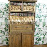 Wooden Cabinet With Four Wicker Drawers and One Door thumbnail-3