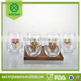 2016newest hallowmas paper transfer skull glass cup set with wooden stand