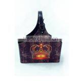 Crown Print Magazine Rack Faux Leather Storage Basket thumbnail-2