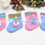 New 2017 Blue and Pink Set of the Fabric Stocking Hanger Holder Wool Felt Christmas Socks Santa With Snowflake and Buttons Decor