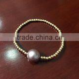 Wholesale 13-14mm Purple Edison Pearl With Gold Bead Bracelet thumbnail-1