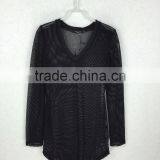 Original Design Lady V-neck Sheer Blouse Long Sleeve Black Mesh Fabric Blouse thumbnail-2