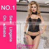 2015 New Style Top Quality Wetlook Lingerice Mesh Lingerice Sexy Busty Corset Bustier thumbnail-1