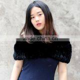 CX-S-07B Fashion Stock Knitted Rex Rabbit Fur Women Scarf Fur Shawl thumbnail-1