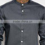 Mens Grey Cotton Shirt With Grandad Collar thumbnail-3