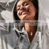 Grey Cropped Zip Hoodie Jacket Printing Long Sleeve 100% Cotton Terry Sweatshirt Loose Women's Hoody Sportswear thumbnail-3