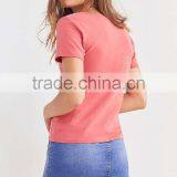 MGOO Wholesale Solid Color Scoop Neck T Shirt Woman Cotton Plain Slim Fit Short Sleeve T Shirts thumbnail-2