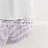 2017 Baby Boy Clothes 2pcs Set White Linen Blouse Chest Pocket Light Purple Grids Shorts thumbnail-5