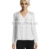 100% Polyester Long Sleeve v Neck Blouse Hi-low Woman Blouse thumbnail-4