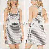 2016 Wholesale Scoop Neck Stripe Custom Print New York Night Dress Women